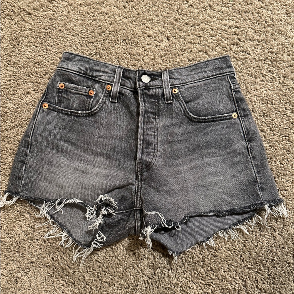 Levi's Charcoal Frayed Denim Shorts